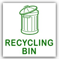 1 x Recycling Bin-WITH BIN IMAGE-Self Adhesive Sticker-Recycle Logo Sign-Green on White Waste Environment Label 